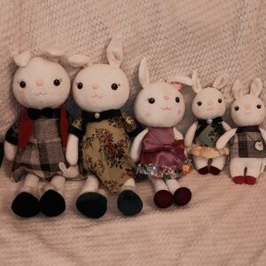 Super Cute Plush Bunny Dolls Set - Pink & Cream with Floral Dresses - Nursery